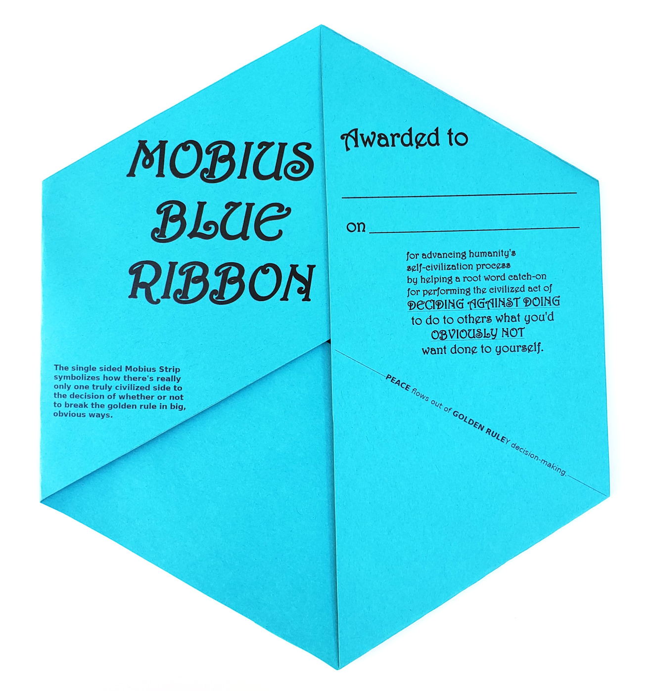 Click to get a template Mobius Blue Ribbon you
can print! Click to see how you can earn or make a Mobius Blue
Ribbon!